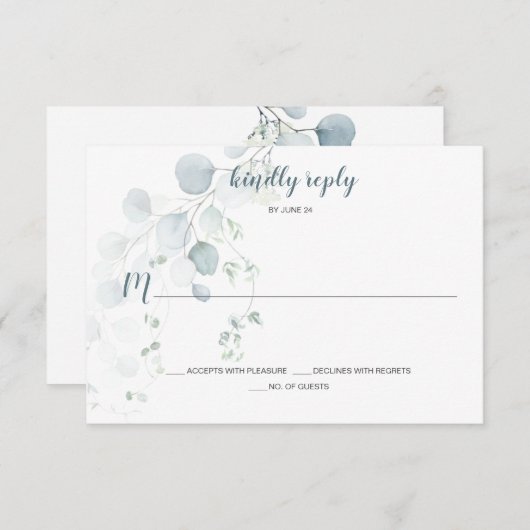 Dusty Blue & Sage Green Eucalyptus Botanical RSVP (Voorkant / Achterkant)