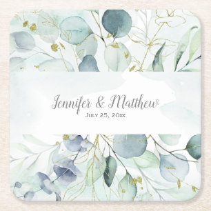 Dusty Blue Sage Green Eucalyptus Wedding Vierkante Kartonnen Onderzetter