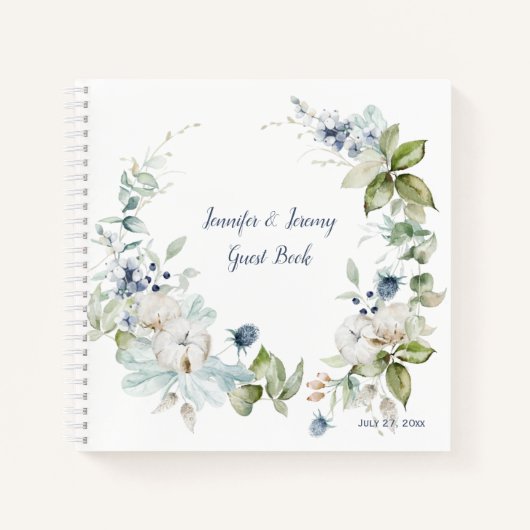 Dusty Blue Sage Green Winter Floral Livre d'or (Devant)