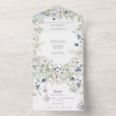 Dusty Blue Sage Green Winter Floral Wedding All In One Uitnodiging (Binnen)