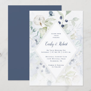 Dusty Blue Sage Groen Bloemen Diamant Lijst Bruilo Kaart
