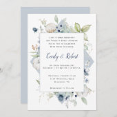 Dusty Blue Sage Groen Grijs Bloemen Lijst Bruiloft Kaart (Voorkant / Achterkant)