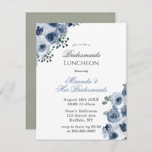 Dusty Blue Sage Peony Bridesmaids Luncheon Kaart