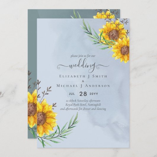 Dusty Blue Sage Sunflower Rustic Boho Wedding (Voorkant / Achterkant)