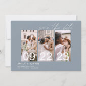 Dusty Blue Save the Date 3 Foto Elegant (Voorkant)