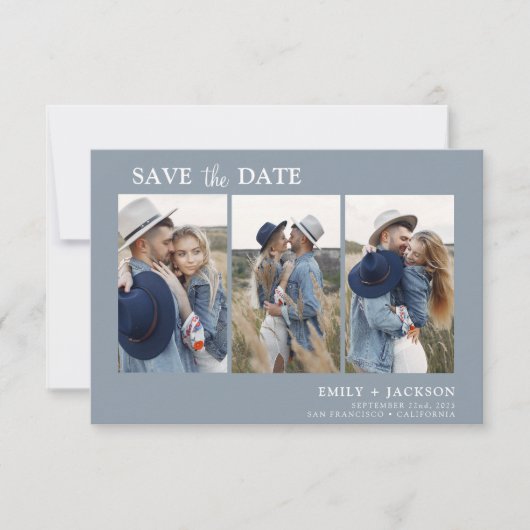 Dusty Blue Save the Date 3 Photo Simple (Devant)
