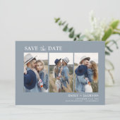 Dusty Blue Save the Date 4 Foto Eenvoudig (Staand voorkant)