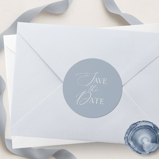 Dusty Blue Save The Date Script Wedding Ronde Sticker