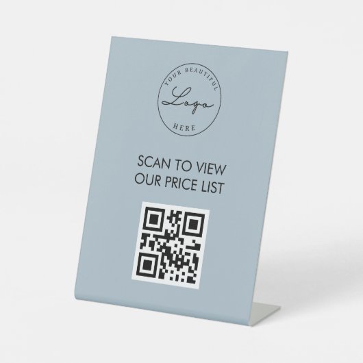 Dusty Blue Scan Me QR Code Tarifs Menu Panneau (Recto)