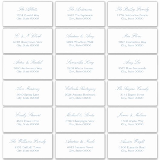 Dusty Blue Script 18 Étiquettes de adresse invités (Devant)