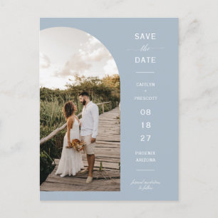 Dusty Blue Script Arch Photo QR Code Save the Date Briefkaart