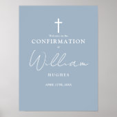 Dusty Blue Script Bevestiging Welkomstbord Poster (Voorkant)