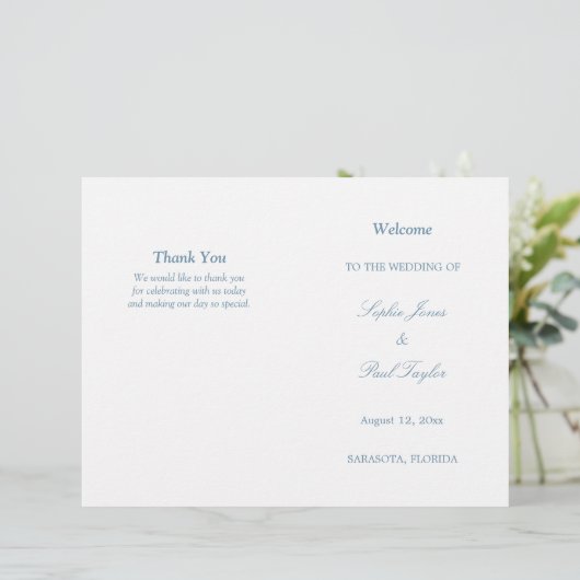 Dusty Blue Script Bi-Fold Wedding Programme (Debout devant)