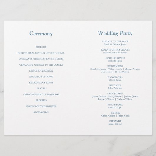 Dusty Blue Script Bi-Fold Wedding Programme (Dos)