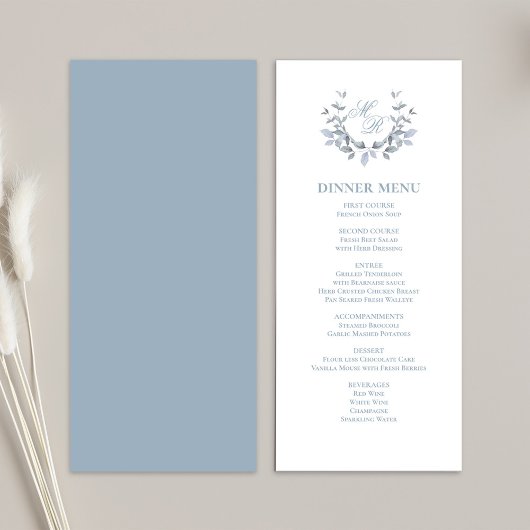 Dusty Blue Script Classic Wedding Dinner Menu