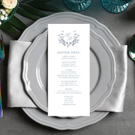 Dusty Blue Script Classic Wedding Dinner Menu