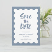 Dusty Blue Script Photo Save the Date Invitation Kaart (Staand voorkant)