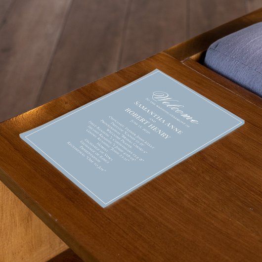 Dusty Blue Script Programme de mariage personnalis