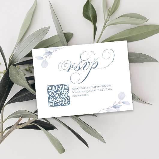 Dusty Blue Script QR Code Wedding RSVP Card