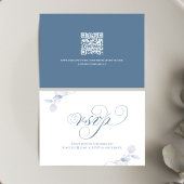 Dusty Blue Script QR Wedding RSVP Card Kaartje