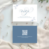 Dusty Blue Script QR Wedding RSVP Card Kaartje