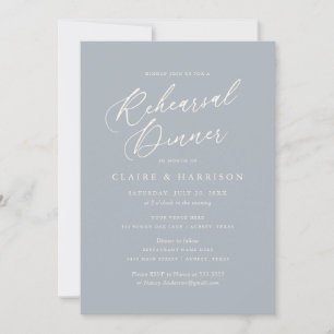 Dusty Blue Script Rehearsal Dinner Invitation Kaart