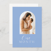 Dusty Blue Script Texte Garçon Carte mensuelle de  (Devant / Derrière)