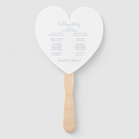 Dusty Blue Script Trouwceremonie Hart Handwaaier (Achterkant)