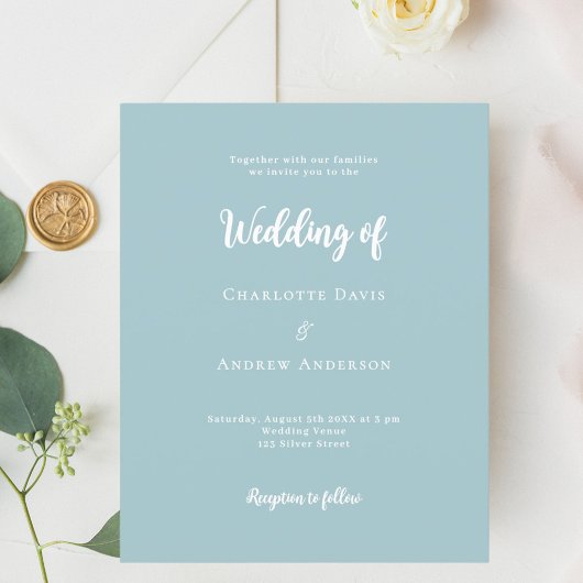 Dusty blue script trouwuitnodiging