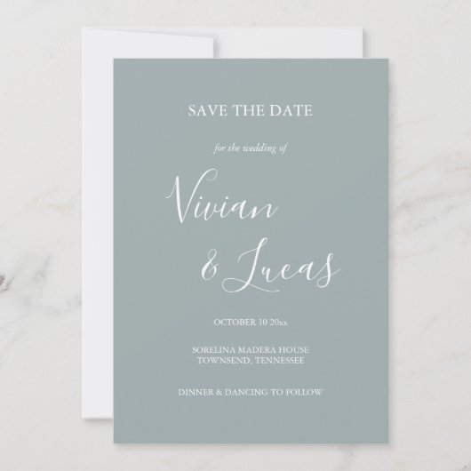 Dusty Blue Script Wedding Save the Date (Voorkant)