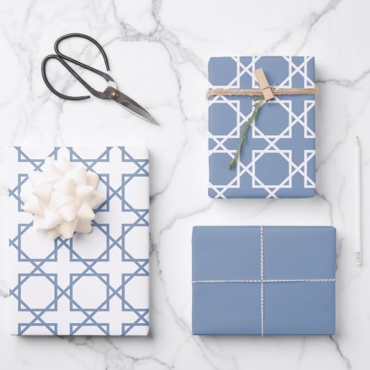 Dusty Blue Seamless Geometric Pattern Inpakpapier Vel (Voorkant)