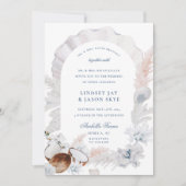 Dusty Blue Seashell Pampas Beach Arch Wedding Kaart (Voorkant)