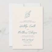 Dusty Blue Shell Beach Ocean Bestemming Bruiloft Kaart (Voorkant)