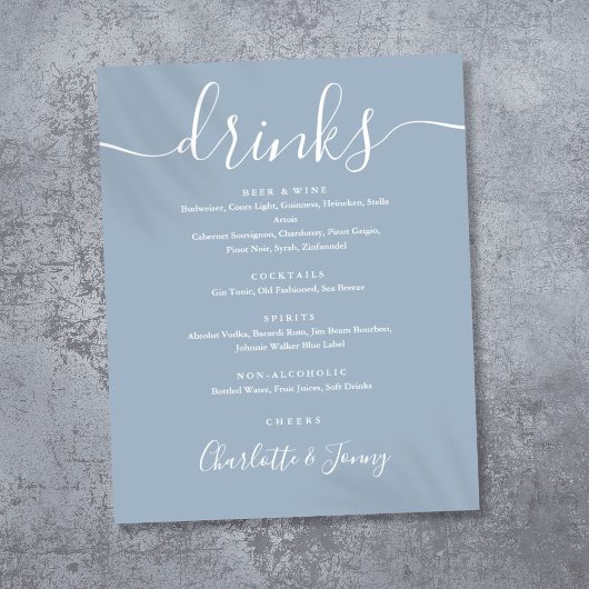 Dusty Blue Signature Script Drankkaart Menu Bord Poster