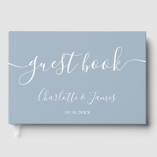 Dusty Blue Signature Script Photo Wedding Gastenboek (Voorkant)