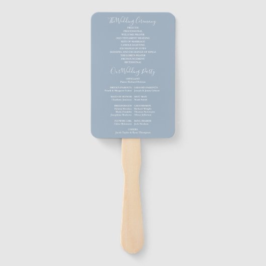 Dusty Blue Signature Script Wedding Programme Handwaaier (Achterkant)
