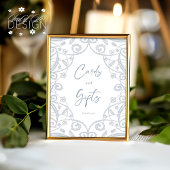 Dusty Blue Silver Bloemen Kant Bruiloft Kaart & Ca Poster