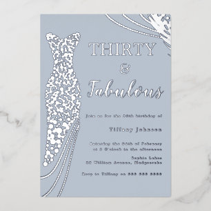 Dusty Blue & Silver Classic Elegant 30e verjaardag Folie Uitnodiging