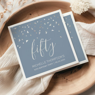 Dusty Blue Silver Confetti 50e verjaardag Servet
