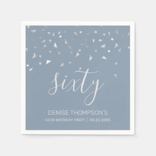 Dusty Blue Silver Confetti 60th Birthday Party Servet