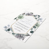 Dusty Blue & Silver Desert Greenery Wedding Folie Uitnodiging (Gedraaid)