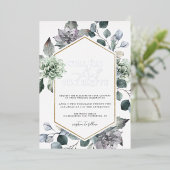 Dusty Blue & Silver Desert Greenery Wedding Folie Uitnodiging (Staand Voorkant)