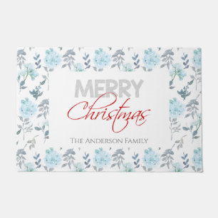 Dusty Blue & Silver Floral Waterverf Deuren Mat