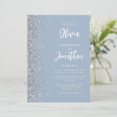 Dusty Blue Silver Glitter Calligraphy Wedding Kaart (Staand voorkant)