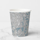 Dusty Blue Silver Glitter Floral Papieren Bekers (Achterkant)