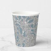 Dusty Blue Silver Glitter Floral Papieren Bekers (Rechts)