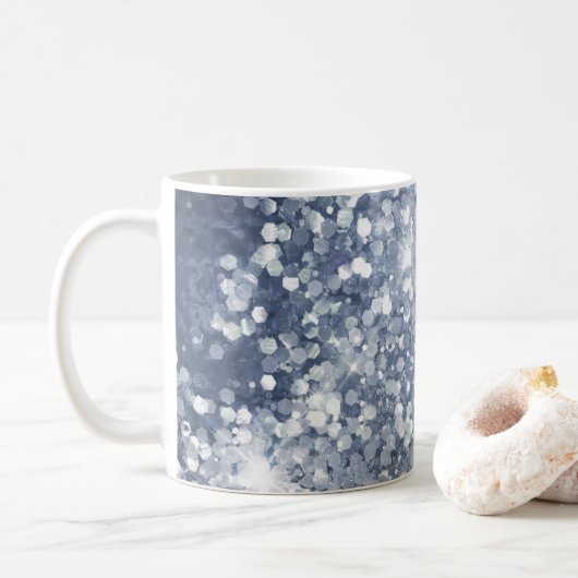Dusty Blue Silver Glitter Sparkly Koffiemok (Met donut)