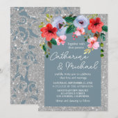 Dusty Blue Silver Glitter Waterverf Floral Arch Kaart (Voorkant / Achterkant)