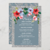 Dusty Blue Silver Glitter Waterverf Floral Arch Menu (Voorkant / Achterkant)
