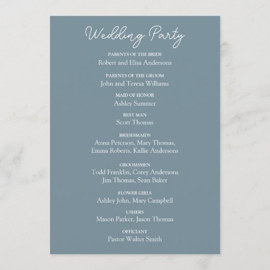 Dusty Blue Silver Glitter Waterverf Floral Arch Programma (Achterkant)